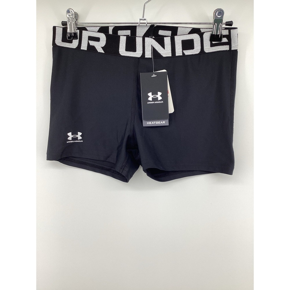 Girls Under Armour Heatgear Shorty Compression Shorts Large YL Black/white - Picture 2 of 5